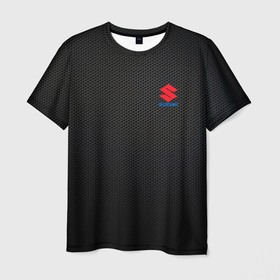 Мужская футболка 3D с принтом suzuki   карбон , 100% полиэфир | прямой крой, круглый вырез горловины, длина до линии бедер | 