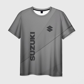 Мужская футболка 3D с принтом suzuki   серая абстракция , 100% полиэфир | прямой крой, круглый вырез горловины, длина до линии бедер | 