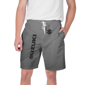 Мужские шорты 3D с принтом suzuki   серая абстракция ,  полиэстер 100% | прямой крой, два кармана без застежек по бокам. Мягкая трикотажная резинка на поясе, внутри которой широкие завязки. Длина чуть выше колен | 