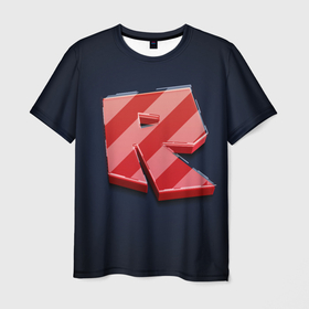 Мужская футболка 3D с принтом Roblox red   Роблокс полосатый логотип в Кировске, 100% полиэфир | прямой крой, круглый вырез горловины, длина до линии бедер | 