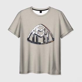 Мужская футболка 3D с принтом Maybach логотип на серой коже в Курске, 100% полиэфир | прямой крой, круглый вырез горловины, длина до линии бедер | 