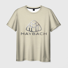 Мужская футболка 3D с принтом Maybach логотип на бежевой коже в Курске, 100% полиэфир | прямой крой, круглый вырез горловины, длина до линии бедер | 