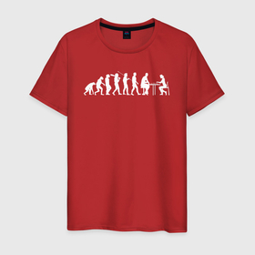 Мужская футболка хлопок с принтом Шахматная эволюция в Тюмени, 100% хлопок | прямой крой, круглый вырез горловины, длина до линии бедер, слегка спущенное плечо. | 