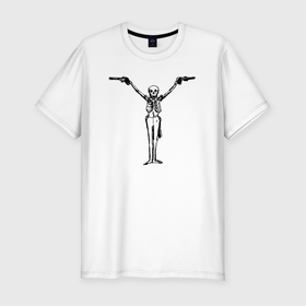 Мужская футболка хлопок Slim с принтом Скелетик с пистолетиками , 92% хлопок, 8% лайкра | приталенный силуэт, круглый вырез ворота, длина до линии бедра, короткий рукав | 
