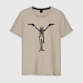 Мужская футболка хлопок с принтом Скелетик с пистолетиками , 100% хлопок | прямой крой, круглый вырез горловины, длина до линии бедер, слегка спущенное плечо. | 