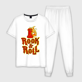 Мужская пижама хлопок с принтом Ладья и Ролл (рок шахматы) , 100% хлопок | брюки и футболка прямого кроя, без карманов, на брюках мягкая резинка на поясе и по низу штанин
 | 