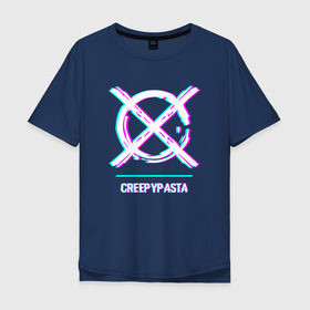 Мужская футболка хлопок Oversize с принтом Символ CreepyPasta в стиле glitch в Санкт-Петербурге, 100% хлопок | свободный крой, круглый ворот, “спинка” длиннее передней части | 