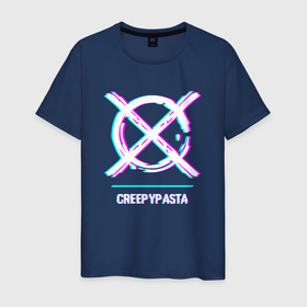 Мужская футболка хлопок с принтом Символ CreepyPasta в стиле glitch в Санкт-Петербурге, 100% хлопок | прямой крой, круглый вырез горловины, длина до линии бедер, слегка спущенное плечо. | 