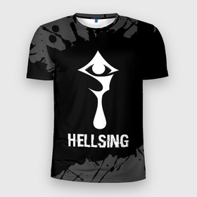 Мужская футболка 3D Slim с принтом Hellsing glitch на темном фоне в Белгороде, 100% полиэстер с улучшенными характеристиками | приталенный силуэт, круглая горловина, широкие плечи, сужается к линии бедра | Тематика изображения на принте: 