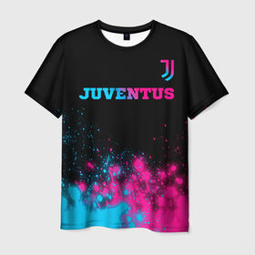 Мужская футболка 3D с принтом Juventus   neon gradient: символ сверху в Екатеринбурге, 100% полиэфир | прямой крой, круглый вырез горловины, длина до линии бедер | Тематика изображения на принте: 