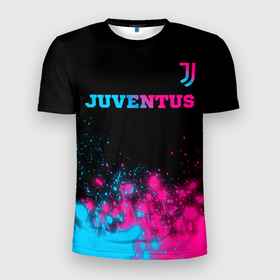 Мужская футболка 3D Slim с принтом Juventus   neon gradient: символ сверху в Екатеринбурге, 100% полиэстер с улучшенными характеристиками | приталенный силуэт, круглая горловина, широкие плечи, сужается к линии бедра | Тематика изображения на принте: 