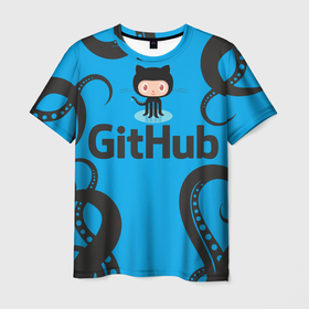 Мужская футболка 3D с принтом GitHub   тентакли в Санкт-Петербурге, 100% полиэфир | прямой крой, круглый вырез горловины, длина до линии бедер | Тематика изображения на принте: 