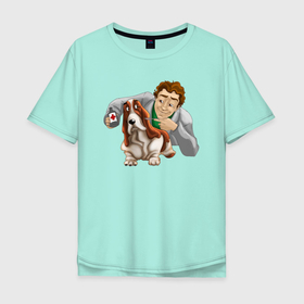 Мужская футболка хлопок Oversize с принтом Ветеринар лечит собачку бассет хаунда в Тюмени, 100% хлопок | свободный крой, круглый ворот, “спинка” длиннее передней части | 