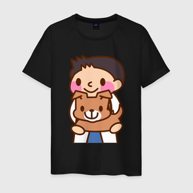 Мужская футболка хлопок с принтом Ветеринар держит собачку , 100% хлопок | прямой крой, круглый вырез горловины, длина до линии бедер, слегка спущенное плечо. | 