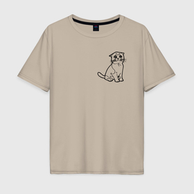 Мужская футболка хлопок Oversize с принтом Контурный шотландский котенок в Екатеринбурге, 100% хлопок | свободный крой, круглый ворот, “спинка” длиннее передней части | 