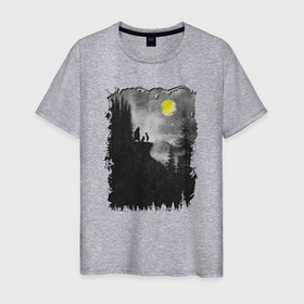 Мужская футболка хлопок с принтом Воем на луну в Екатеринбурге, 100% хлопок | прямой крой, круглый вырез горловины, длина до линии бедер, слегка спущенное плечо. | 