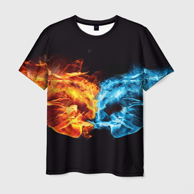 Мужская футболка 3D с принтом Вода и огонь   два кулака Brofist в Екатеринбурге, 100% полиэфир | прямой крой, круглый вырез горловины, длина до линии бедер | Тематика изображения на принте: 