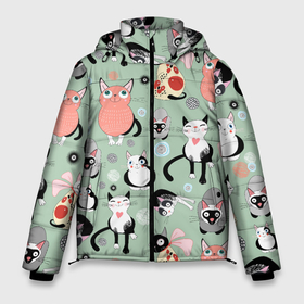 Мужская зимняя куртка 3D с принтом Веселые кошки в Белгороде, верх — 100% полиэстер; подкладка — 100% полиэстер; утеплитель — 100% полиэстер | длина ниже бедра, свободный силуэт Оверсайз. Есть воротник-стойка, отстегивающийся капюшон и ветрозащитная планка. 

Боковые карманы с листочкой на кнопках и внутренний карман на молнии. | Тематика изображения на принте: 