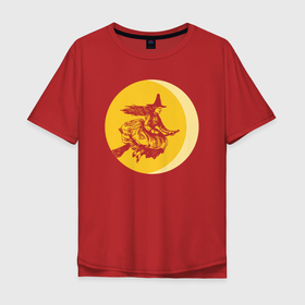 Мужская футболка хлопок Oversize с принтом Средневековая ведьма на фоне Луны , 100% хлопок | свободный крой, круглый ворот, “спинка” длиннее передней части | 
