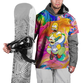 Накидка на куртку 3D с принтом Гомер Симпсон и клоун Красти едут на детском велосипеде в Санкт-Петербурге, 100% полиэстер |  | Тематика изображения на принте: 