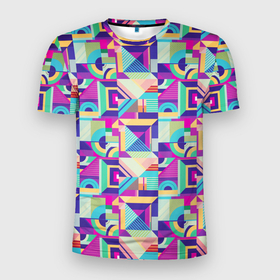 Мужская футболка 3D Slim с принтом Геометрия абстрактный паттерн в Екатеринбурге, 100% полиэстер с улучшенными характеристиками | приталенный силуэт, круглая горловина, широкие плечи, сужается к линии бедра | 