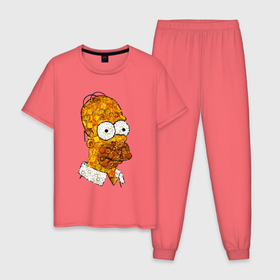 Мужская пижама хлопок с принтом Портрет Гомера Симпсона из продуктов политых горчицей , 100% хлопок | брюки и футболка прямого кроя, без карманов, на брюках мягкая резинка на поясе и по низу штанин
 | 