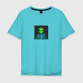 Мужская футболка хлопок Oversize с принтом The Hooded Alien в Курске, 100% хлопок | свободный крой, круглый ворот, “спинка” длиннее передней части | 