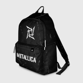 Рюкзак 3D с принтом Metallica glitch на темном фоне: символ сверху надпись снизу в Екатеринбурге, 100% полиэстер | лямки с регулируемой длиной, сверху петелька, чтобы рюкзак можно было повесить на вешалку. Основное отделение закрывается на молнию, как и внешний карман. Внутри два дополнительных кармана, один из которых закрывается на молнию. По бокам два дополнительных кармашка | 