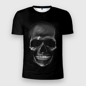 Мужская футболка 3D Slim с принтом Карбоновый череп в Кировске, 100% полиэстер с улучшенными характеристиками | приталенный силуэт, круглая горловина, широкие плечи, сужается к линии бедра | 