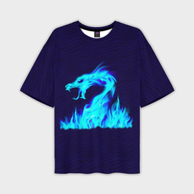 Мужская футболка oversize 3D с принтом Огненный голубой дракон в Новосибирске,  |  | Тематика изображения на принте: 