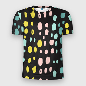 Мужская футболка 3D Slim с принтом Разноцветные абстрактные пятна в Екатеринбурге, 100% полиэстер с улучшенными характеристиками | приталенный силуэт, круглая горловина, широкие плечи, сужается к линии бедра | Тематика изображения на принте: 
