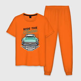 Мужская пижама хлопок с принтом Ride the  classic в Екатеринбурге, 100% хлопок | брюки и футболка прямого кроя, без карманов, на брюках мягкая резинка на поясе и по низу штанин
 | Тематика изображения на принте: 