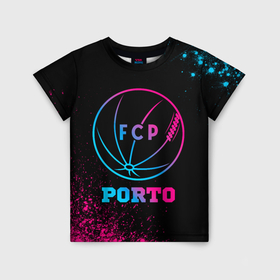 Детская футболка 3D с принтом Porto   neon gradient в Санкт-Петербурге, 100% гипоаллергенный полиэфир | прямой крой, круглый вырез горловины, длина до линии бедер, чуть спущенное плечо, ткань немного тянется | Тематика изображения на принте: 