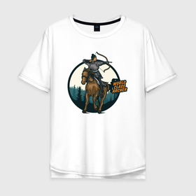 Мужская футболка хлопок Oversize с принтом Индеец на лошади в Санкт-Петербурге, 100% хлопок | свободный крой, круглый ворот, “спинка” длиннее передней части | 