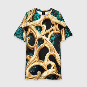 Детское платье 3D с принтом Золотые ветви в Кировске, 100% полиэстер | прямой силуэт, чуть расширенный к низу. Круглая горловина, на рукавах — воланы | 