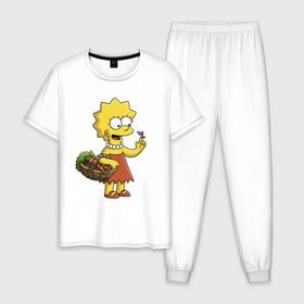 Мужская пижама хлопок с принтом Lisa Simpson  с гусеницей на даче в Екатеринбурге, 100% хлопок | брюки и футболка прямого кроя, без карманов, на брюках мягкая резинка на поясе и по низу штанин
 | 