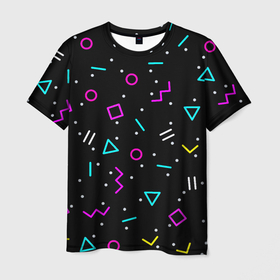 Мужская футболка 3D с принтом Colored neon geometric shapes , 100% полиэфир | прямой крой, круглый вырез горловины, длина до линии бедер | 