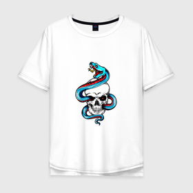 Мужская футболка хлопок Oversize с принтом Snake in the skull в Петрозаводске, 100% хлопок | свободный крой, круглый ворот, “спинка” длиннее передней части | 