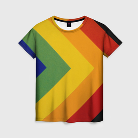 Женская футболка 3D с принтом Абстрактные геометрические разноцветные треугольные линии , 100% полиэфир ( синтетическое хлопкоподобное полотно) | прямой крой, круглый вырез горловины, длина до линии бедер | 