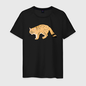 Мужская футболка хлопок с принтом Китайская горная кошка золотистая в Санкт-Петербурге, 100% хлопок | прямой крой, круглый вырез горловины, длина до линии бедер, слегка спущенное плечо. | 