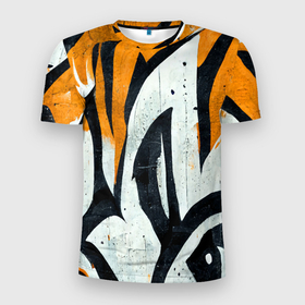Мужская футболка 3D Slim с принтом Тигриный камуфляж в стиле граффити в Тюмени, 100% полиэстер с улучшенными характеристиками | приталенный силуэт, круглая горловина, широкие плечи, сужается к линии бедра | 