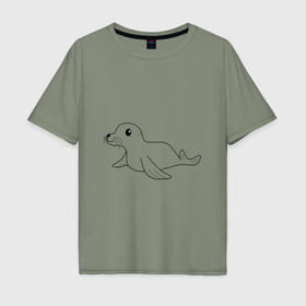 Мужская футболка хлопок Oversize с принтом Обычный морской тюлень в Кировске, 100% хлопок | свободный крой, круглый ворот, “спинка” длиннее передней части | 