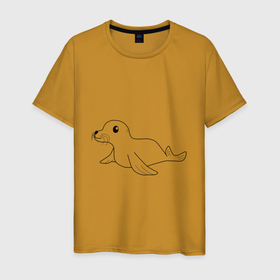 Мужская футболка хлопок с принтом обычный морской тюлень в Тюмени, 100% хлопок | прямой крой, круглый вырез горловины, длина до линии бедер, слегка спущенное плечо. | 