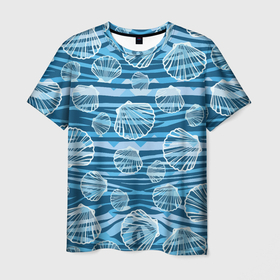 Мужская футболка 3D с принтом Паттерн из створок ракушки   океан в Санкт-Петербурге, 100% полиэфир | прямой крой, круглый вырез горловины, длина до линии бедер | 