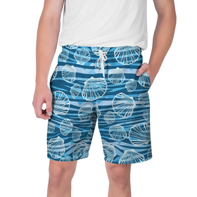 Мужские шорты 3D с принтом Паттерн из створок ракушки   океан в Санкт-Петербурге,  полиэстер 100% | прямой крой, два кармана без застежек по бокам. Мягкая трикотажная резинка на поясе, внутри которой широкие завязки. Длина чуть выше колен | 