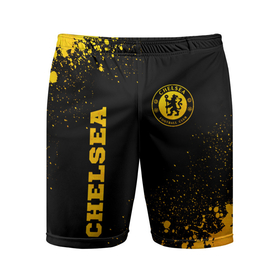 Мужские шорты спортивные с принтом Chelsea   gold gradient: символ и надпись вертикально ,  |  | 