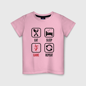 Детская футболка хлопок с принтом Eat   sleep   Doom   repeat в Белгороде, 100% хлопок | круглый вырез горловины, полуприлегающий силуэт, длина до линии бедер | 