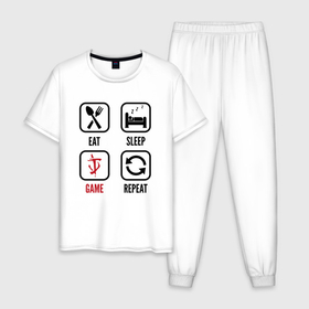 Мужская пижама хлопок с принтом Eat   sleep   Doom   repeat , 100% хлопок | брюки и футболка прямого кроя, без карманов, на брюках мягкая резинка на поясе и по низу штанин
 | 