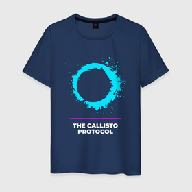 Мужская футболка хлопок с принтом Символ The Callisto Protocol в неоновых цветах в Санкт-Петербурге, 100% хлопок | прямой крой, круглый вырез горловины, длина до линии бедер, слегка спущенное плечо. | 
