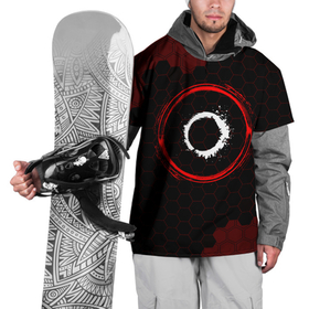Накидка на куртку 3D с принтом Символ The Callisto Protocol и краска вокруг на темном фоне , 100% полиэстер |  | Тематика изображения на принте: 